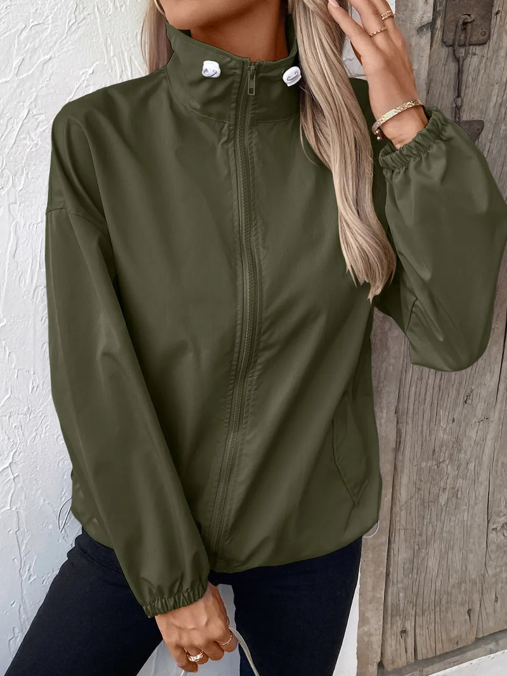 Ivy Lane Pocketed Zip Up Long Sleeve Jacket - Godess Beauty  #