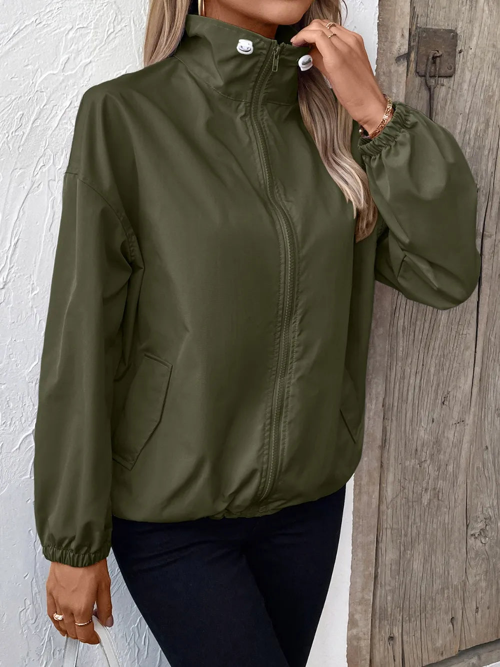 Ivy Lane Pocketed Zip Up Long Sleeve Jacket - Godess Beauty  #