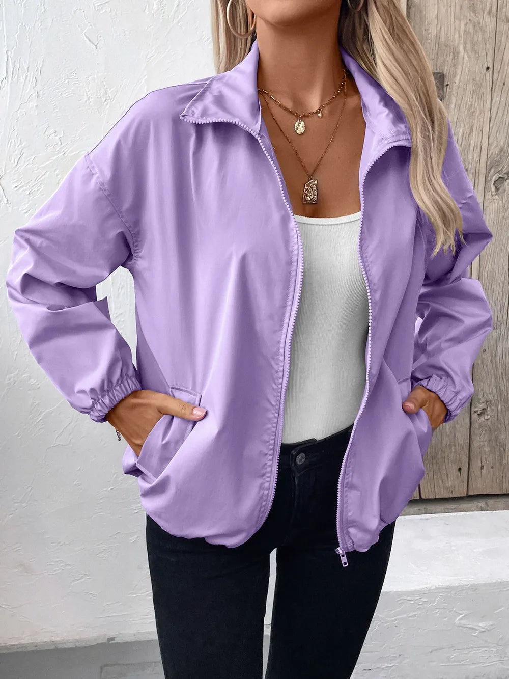 Ivy Lane Pocketed Zip Up Long Sleeve Jacket - Godess Beauty  #