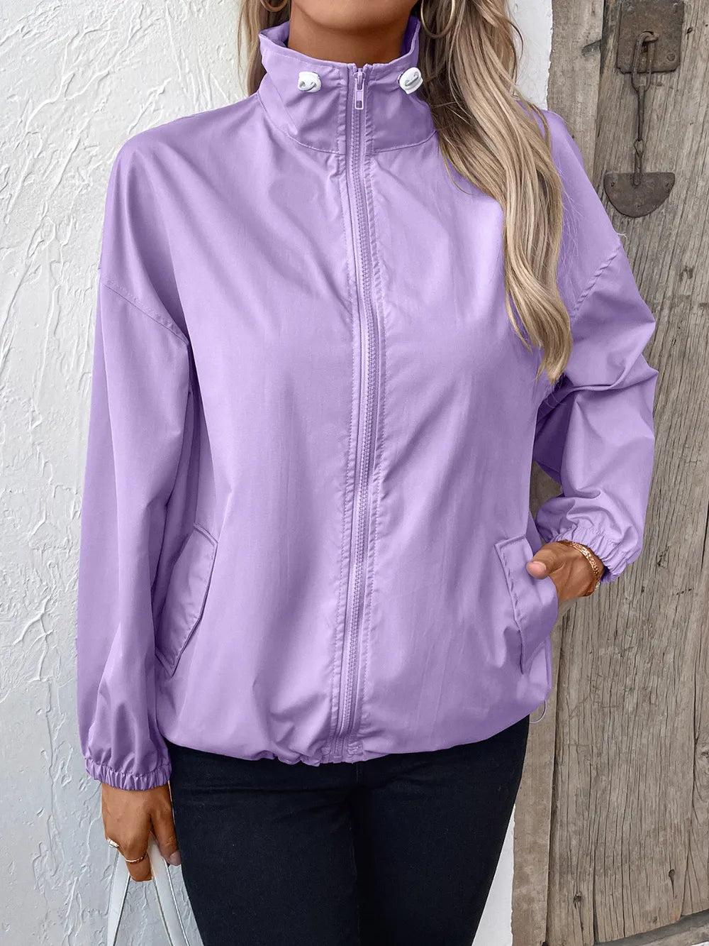 Ivy Lane Pocketed Zip Up Long Sleeve Jacket - Godess Beauty  #