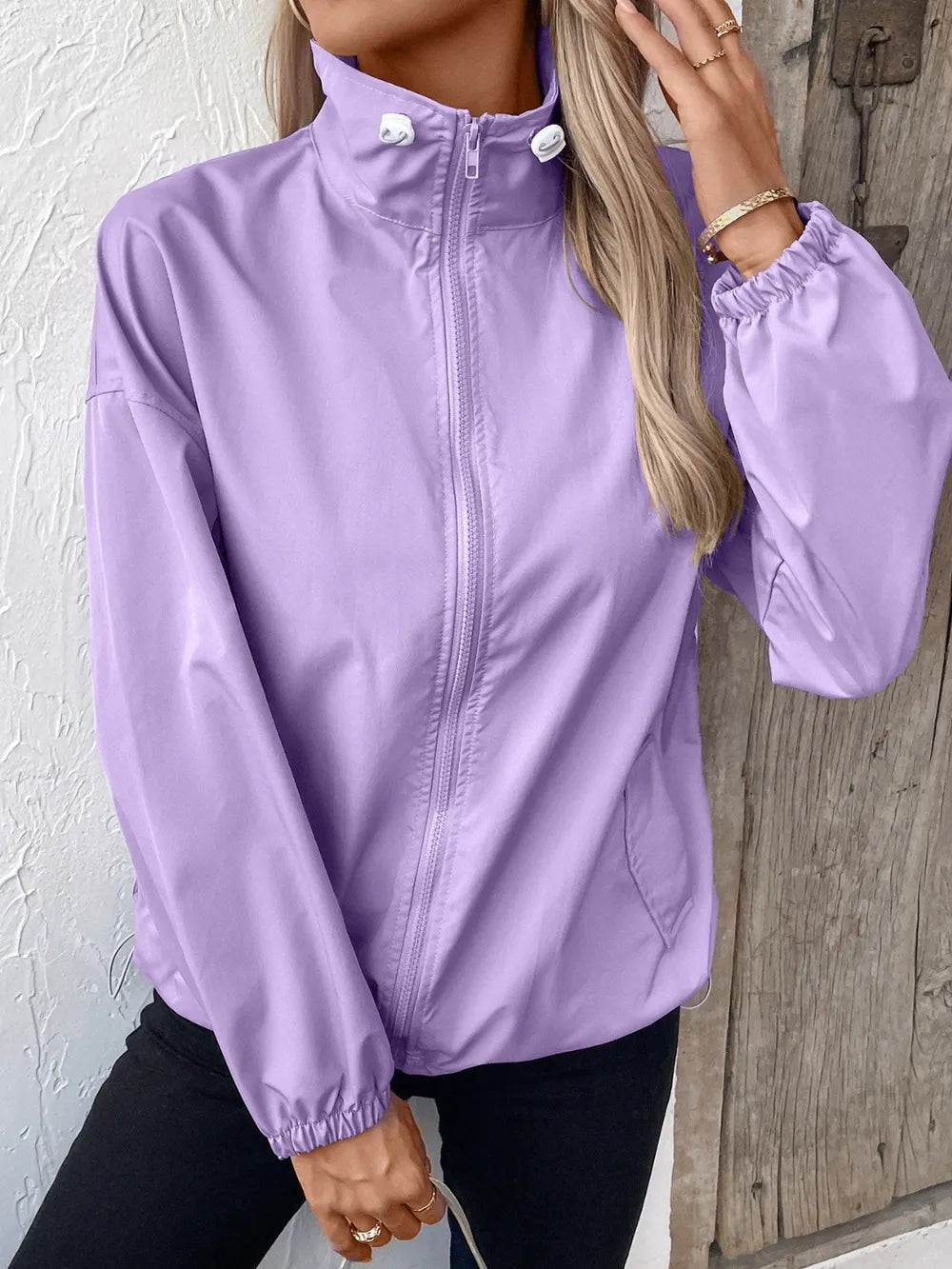 Ivy Lane Pocketed Zip Up Long Sleeve Jacket - Godess Beauty  #