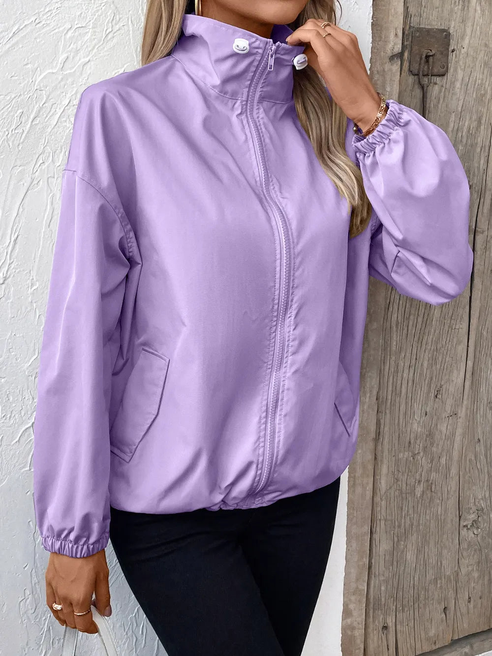 Ivy Lane Pocketed Zip Up Long Sleeve Jacket - Godess Beauty  #