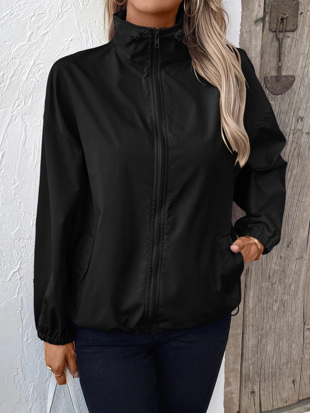 Ivy Lane Pocketed Zip Up Long Sleeve Jacket - Godess Beauty  #