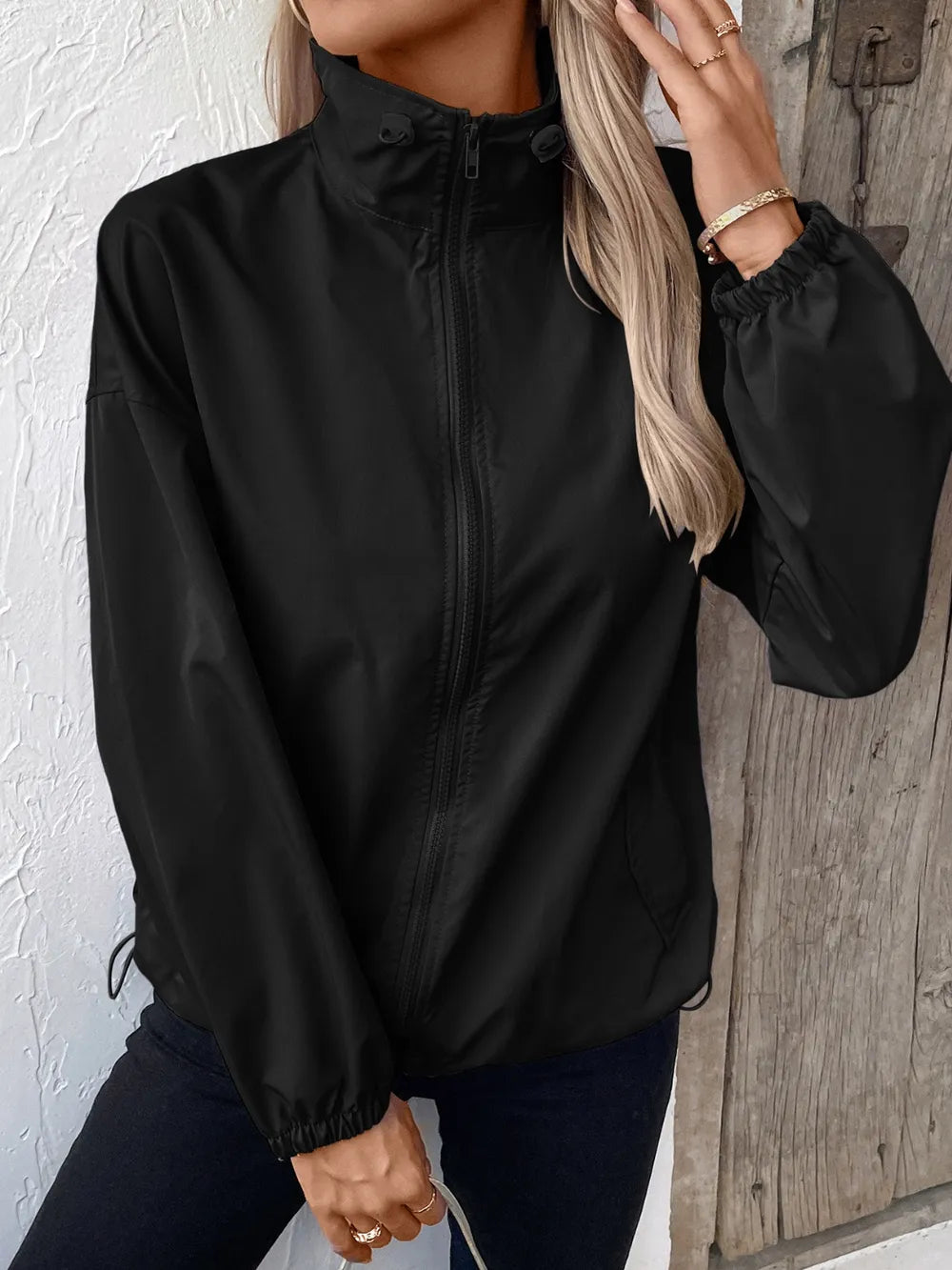 Ivy Lane Pocketed Zip Up Long Sleeve Jacket - Godess Beauty  #