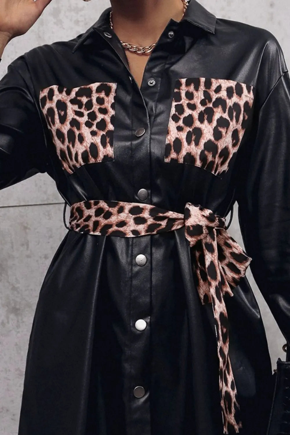 Ivy Lane Tied Leopard Snap Down Trench Coat - Godess Beauty  #
