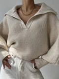 Johnny Collar Long Sleeve Sweater - Godess Beauty  #