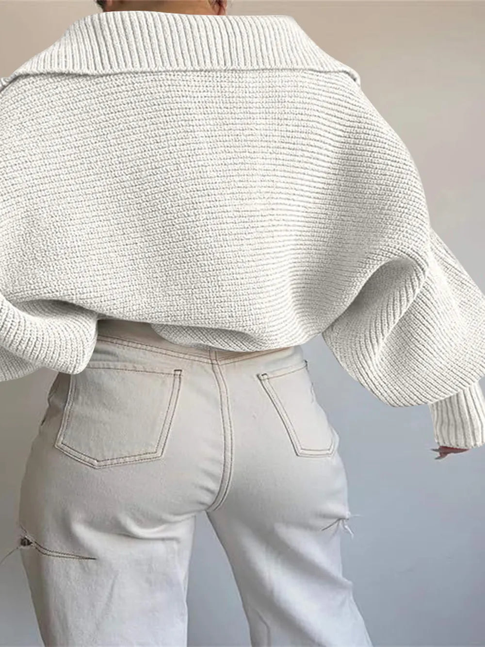 Johnny Collar Long Sleeve Sweater - Godess Beauty  #