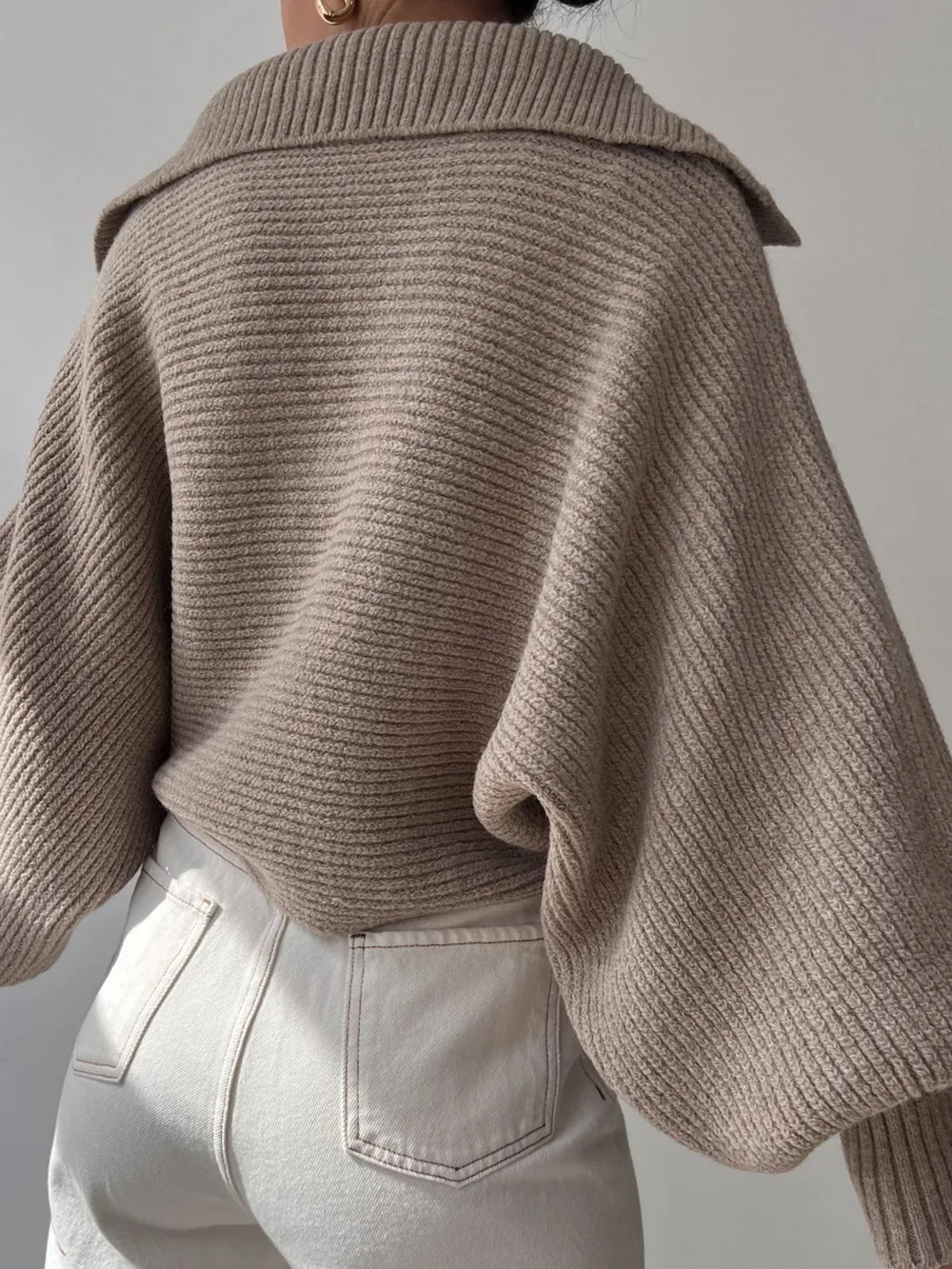 Johnny Collar Long Sleeve Sweater - Godess Beauty  #