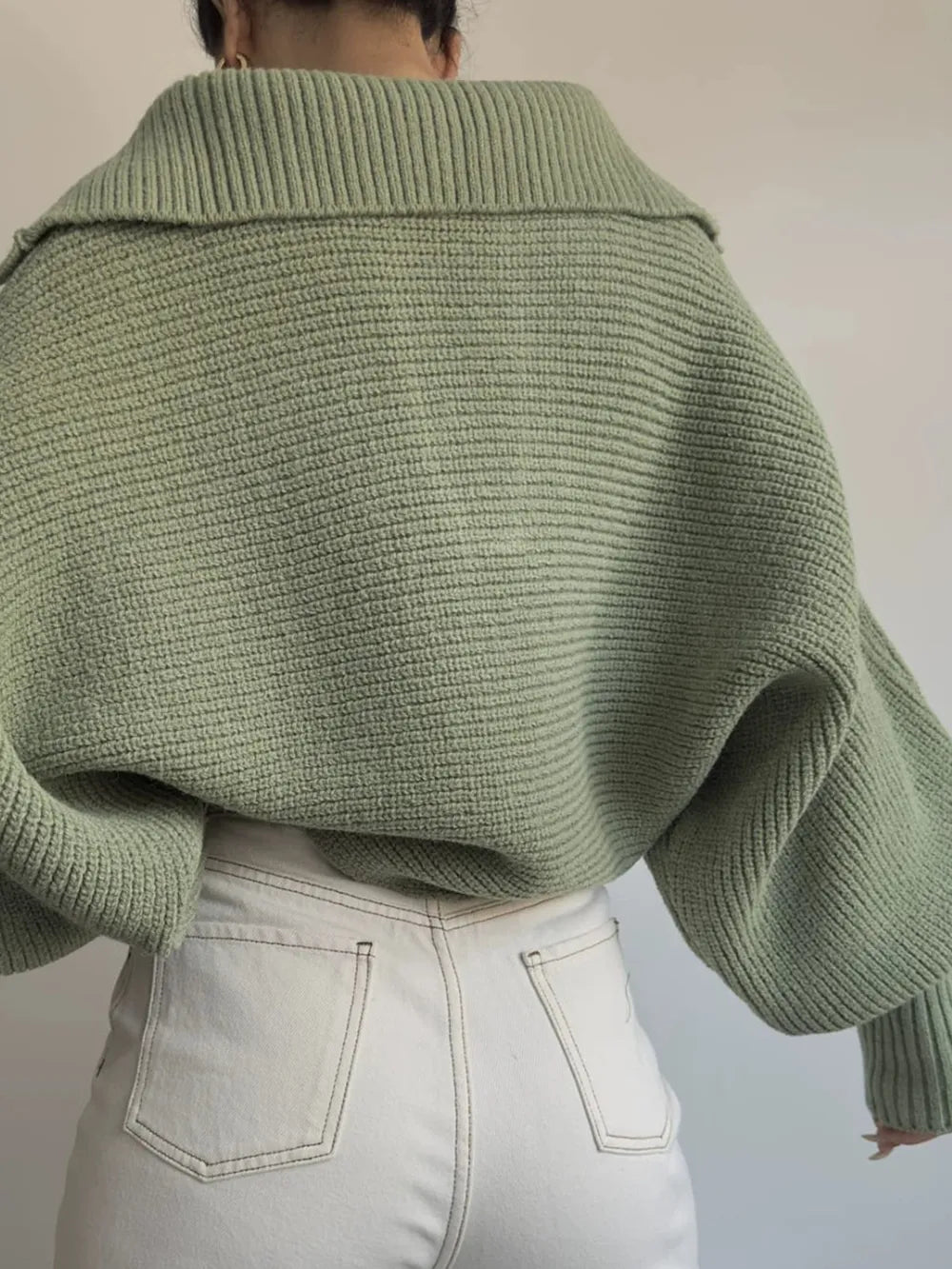 Johnny Collar Long Sleeve Sweater - Godess Beauty  #