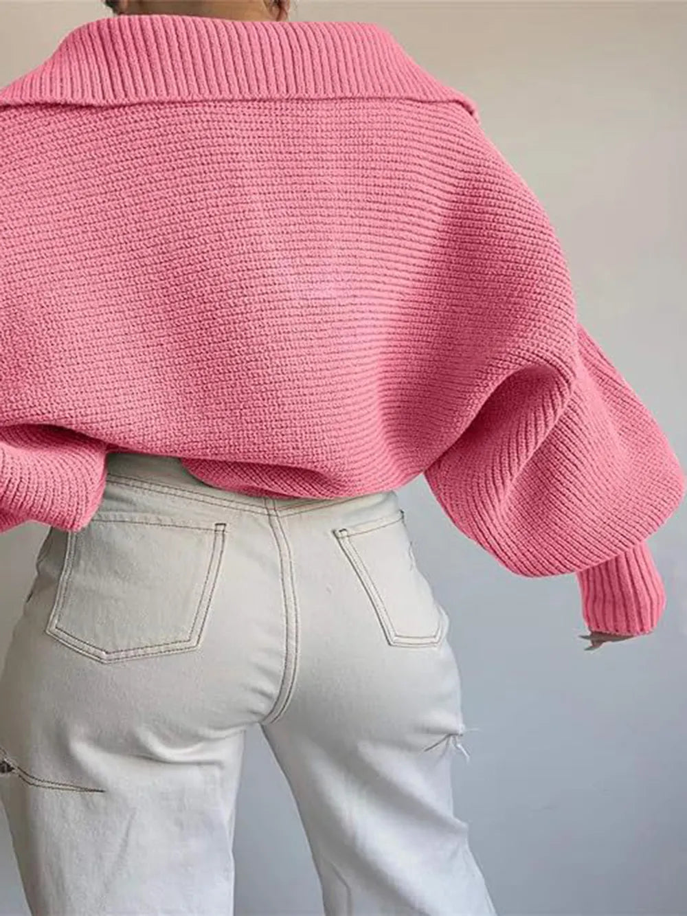 Johnny Collar Long Sleeve Sweater - Godess Beauty  #