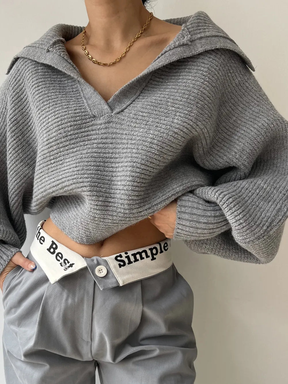 Johnny Collar Long Sleeve Sweater - Godess Beauty  #