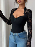 Lace Sleeve Long Sleeve T-Shirt - Godess beauty 