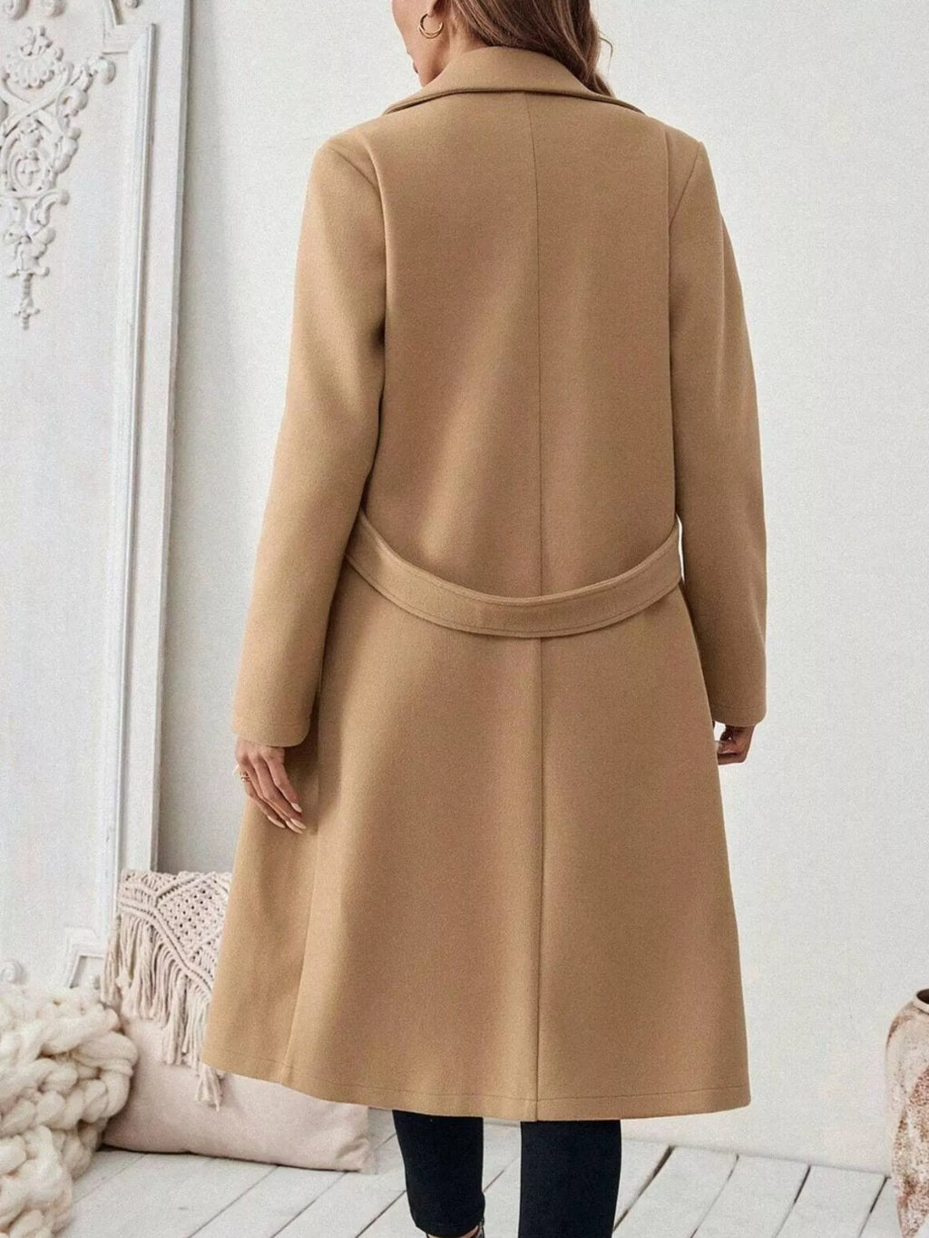 Lapel Collar Longline Coat - Godess Beauty  #