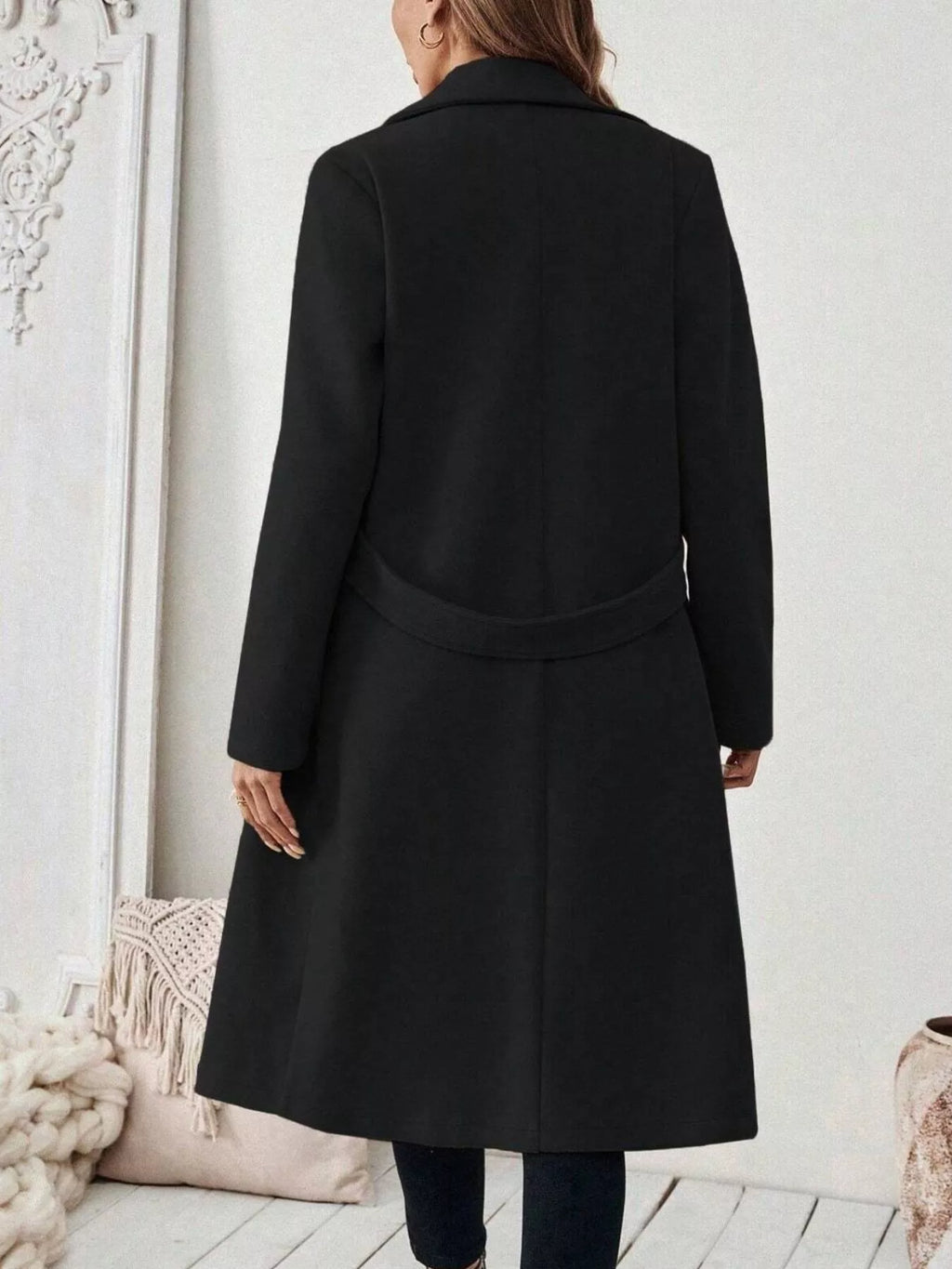Lapel Collar Longline Coat - Godess Beauty  #