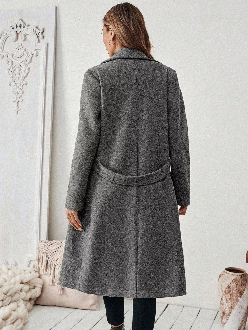 Lapel Collar Longline Coat - Godess Beauty  #