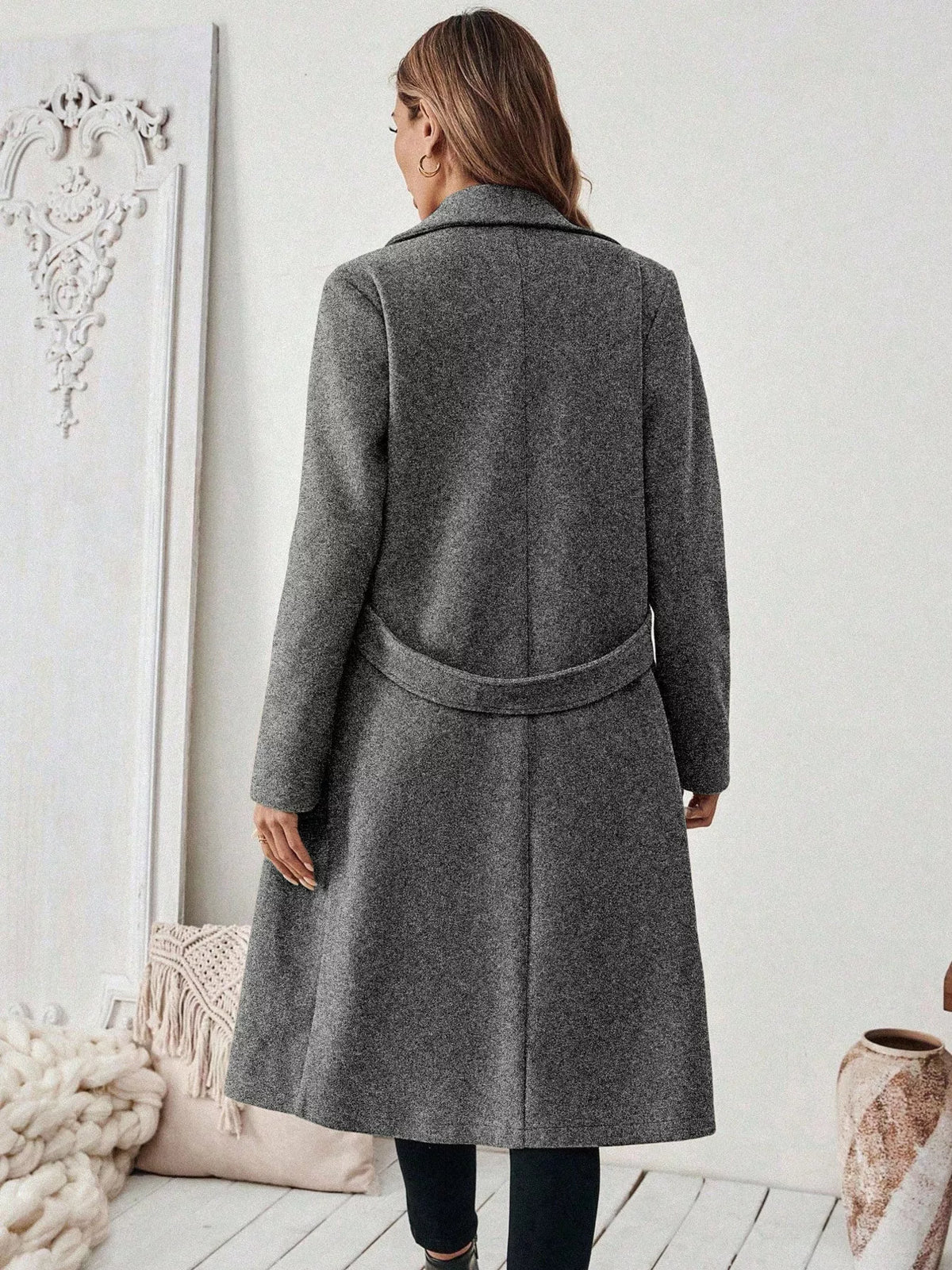 Lapel Collar Longline Coat - Godess Beauty  #