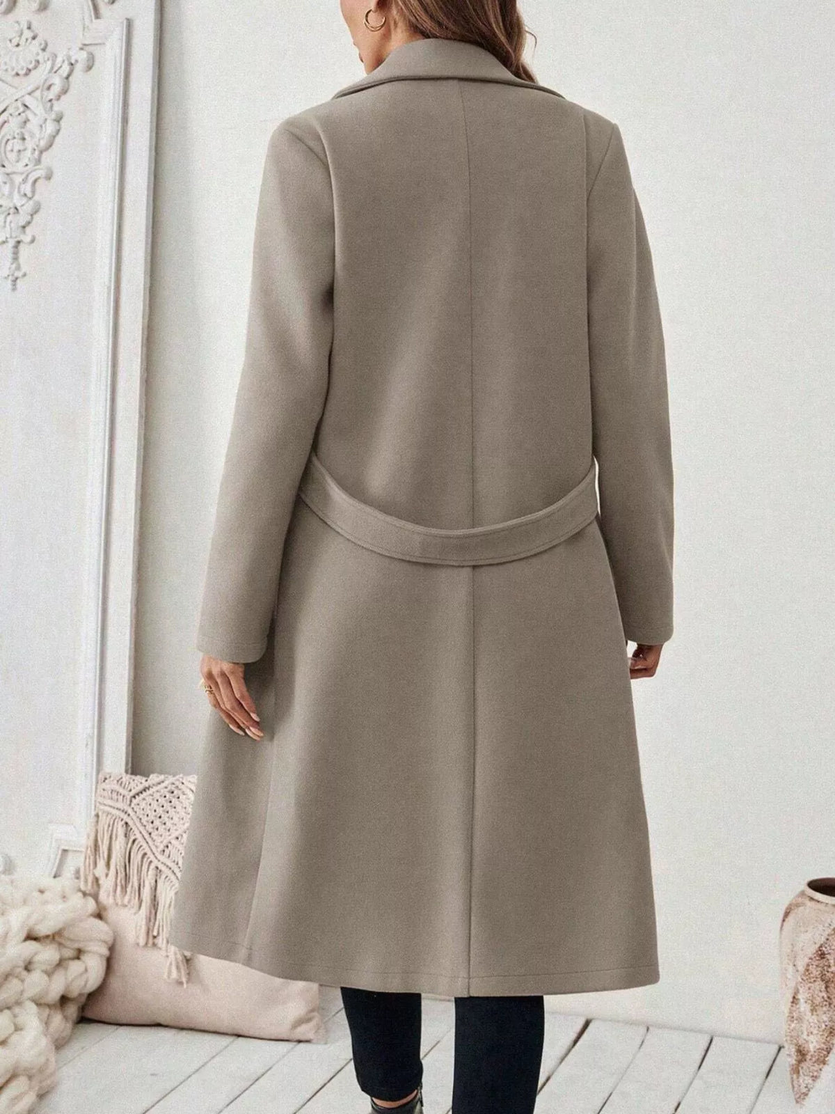 Lapel Collar Longline Coat - Godess Beauty  #