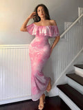 Layered Ruffled Off-Shoulder Dress - Godess beauty  #