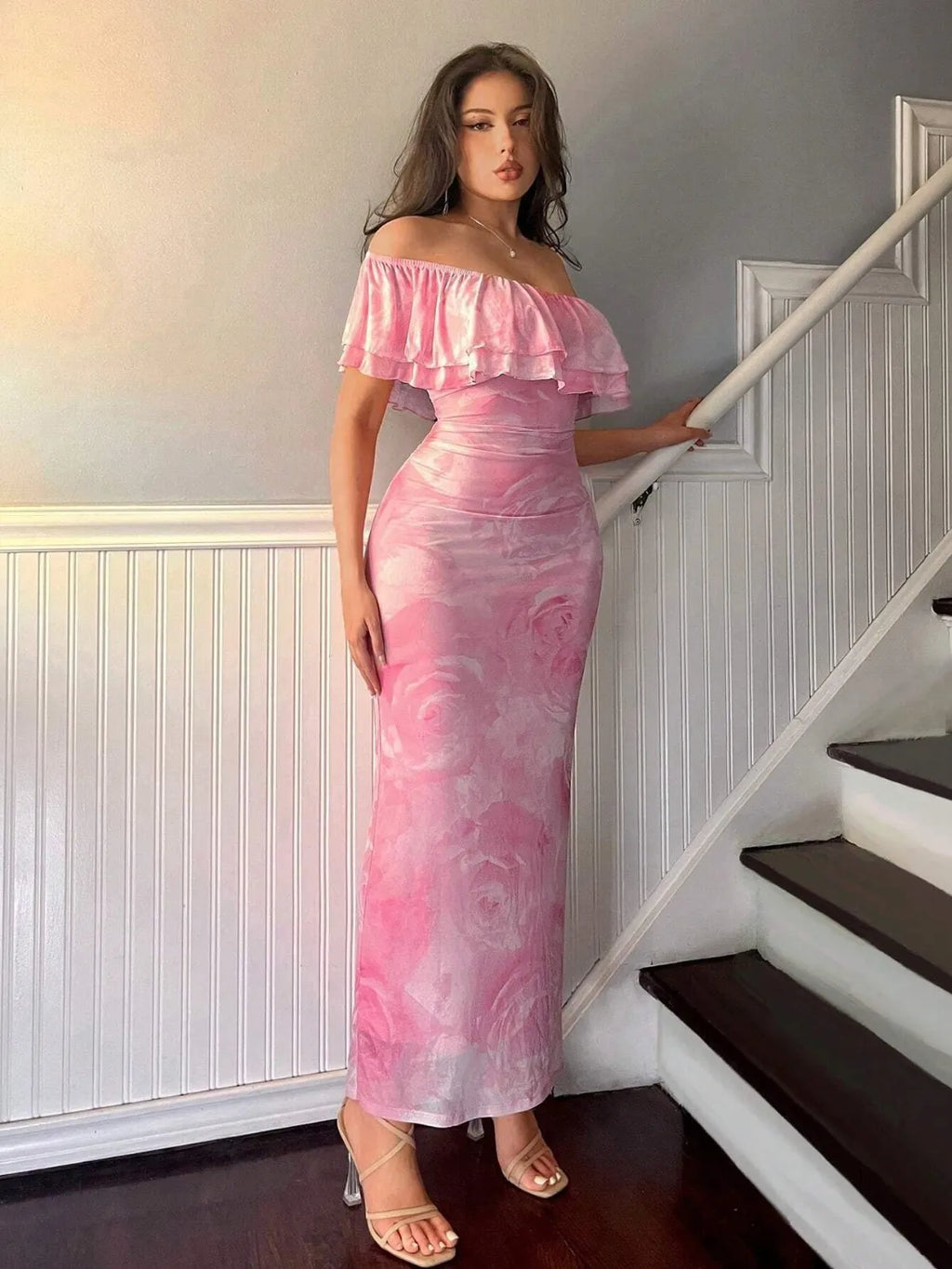 Layered Ruffled Off-Shoulder Dress - Godess beauty  #