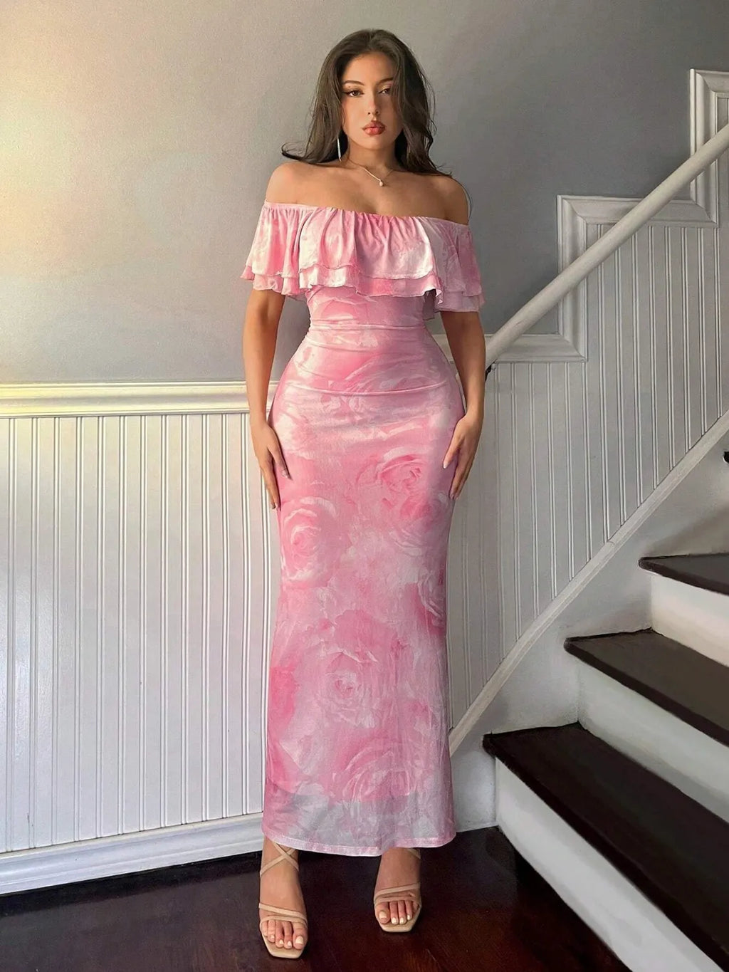 Layered Ruffled Off-Shoulder Dress - Godess beauty  #