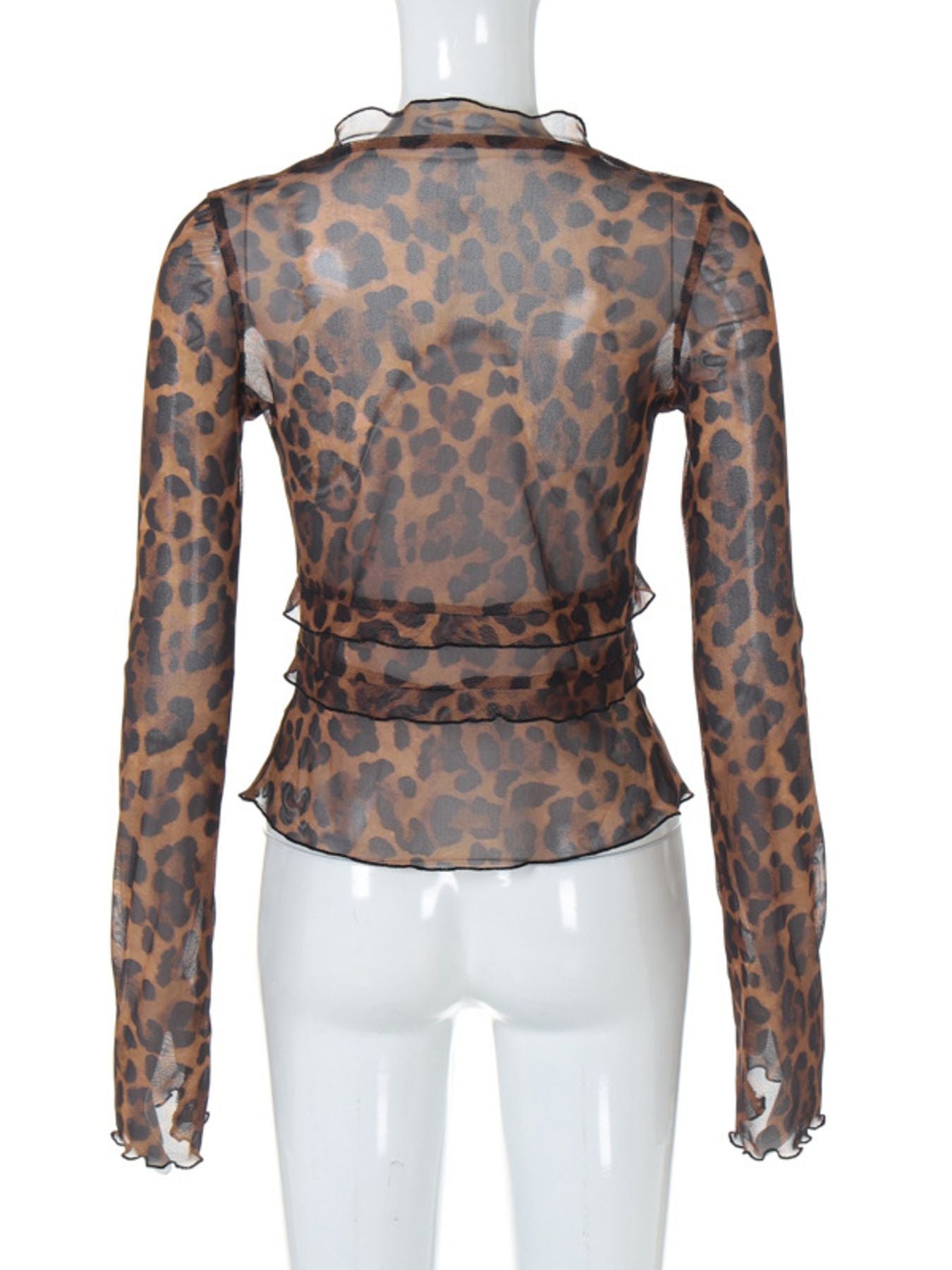 Leopard Print Tie Front Blouse - Godess beauty  #