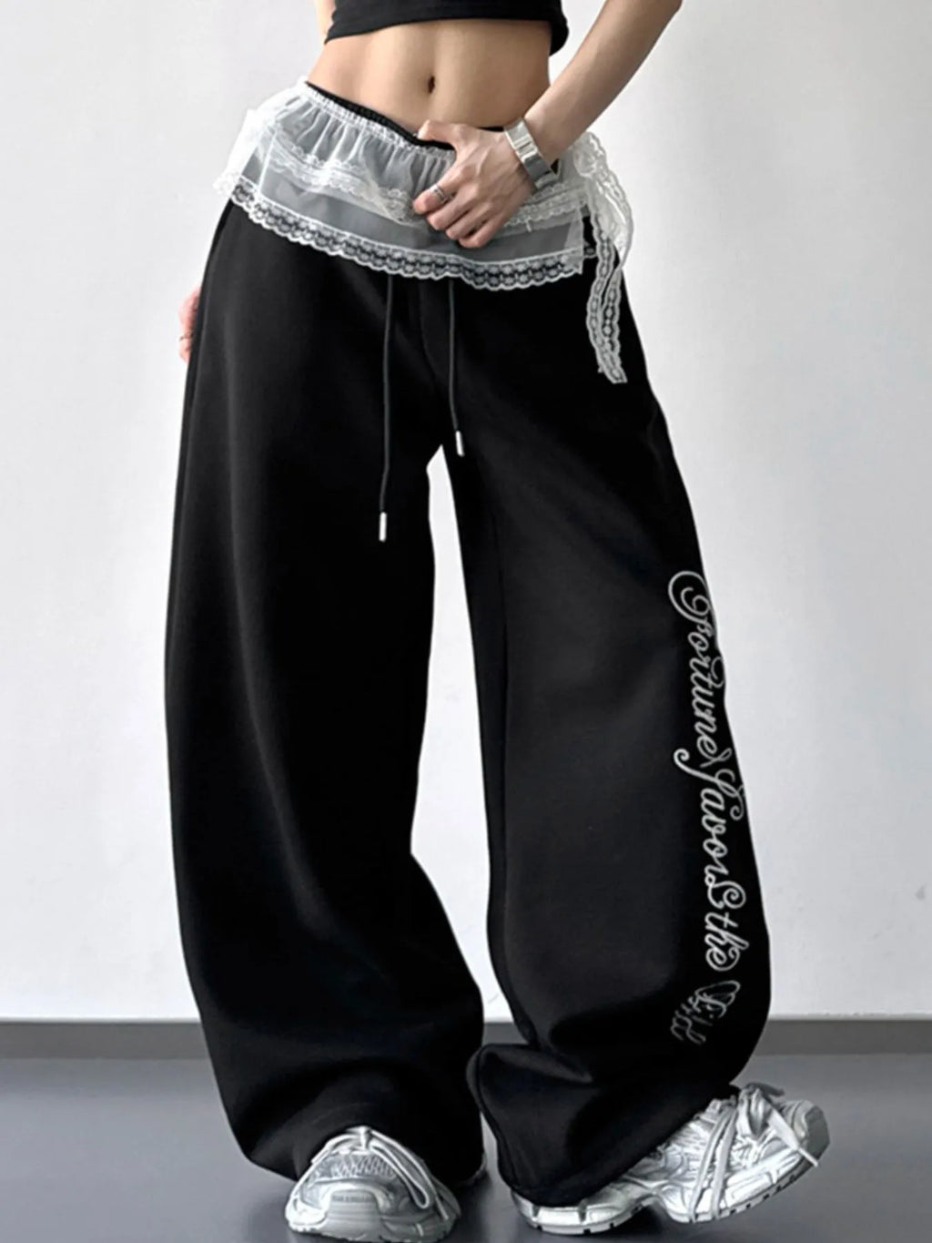 Loose Fit Drawstring Wide Leg Pants - Godess Beauty  #