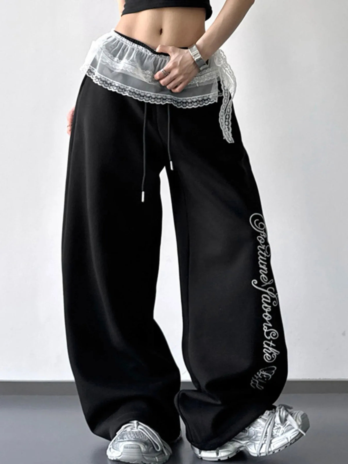 Loose Fit Drawstring Wide Leg Pants - Godess Beauty  #