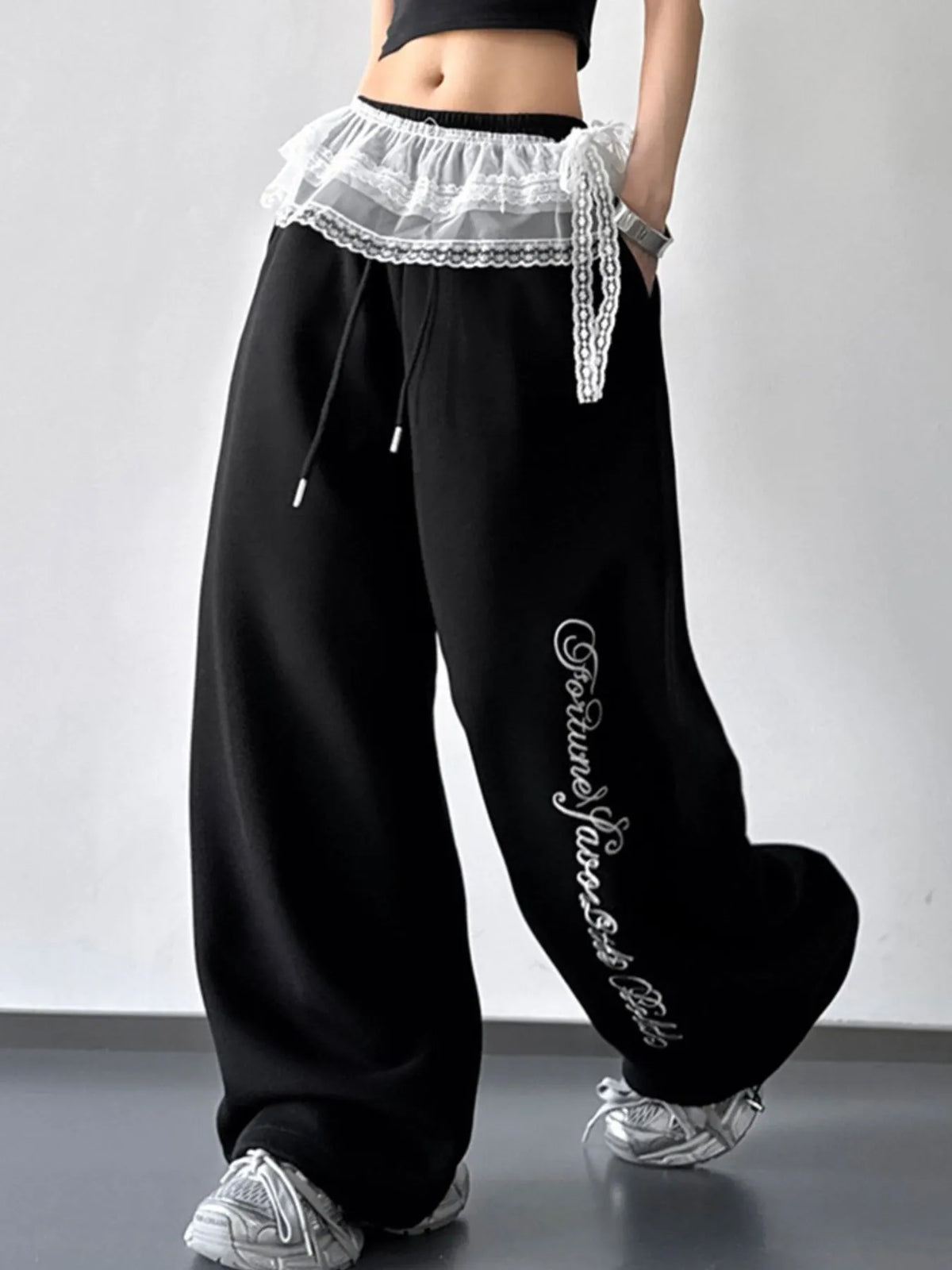 Loose Fit Drawstring Wide Leg Pants - Godess Beauty  #