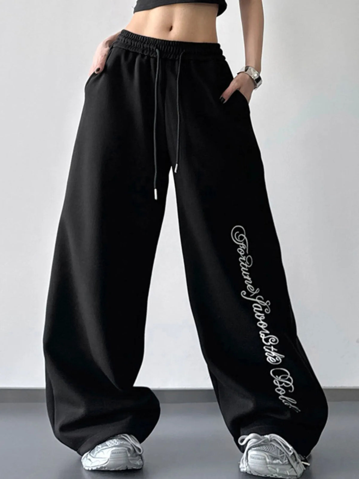 Loose Fit Drawstring Wide Leg Pants - Godess Beauty  #