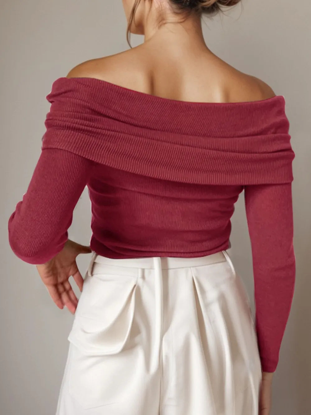 Off-Shoulder Long Sleeve Sweater - Godess Beauty  #