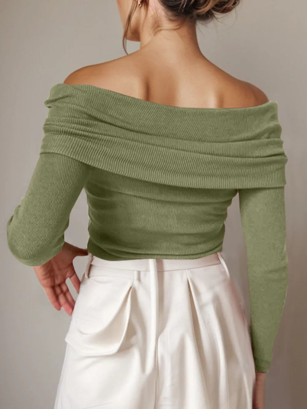 Off-Shoulder Long Sleeve Sweater - Godess Beauty  #