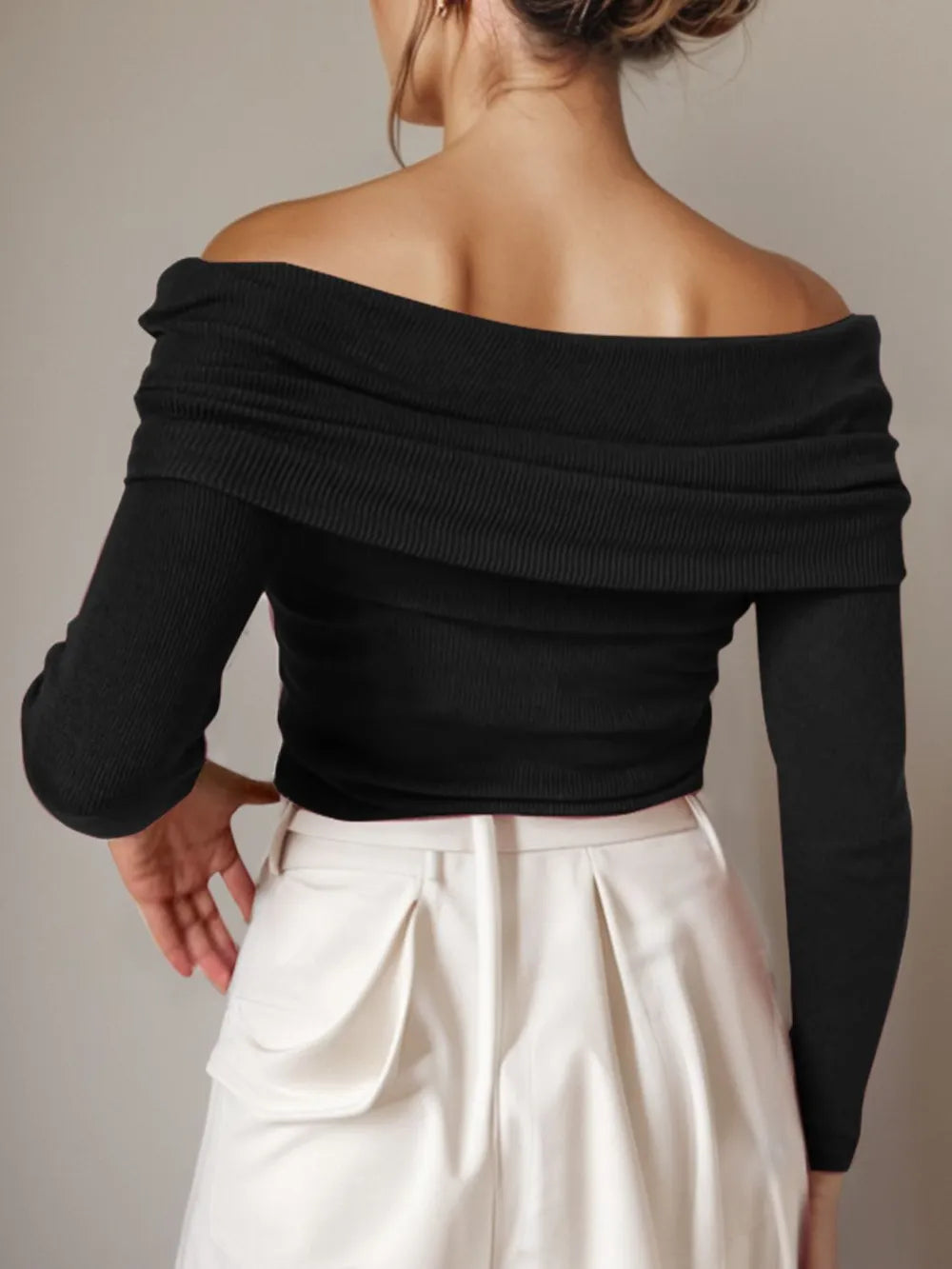 Off-Shoulder Long Sleeve Sweater - Godess Beauty  #