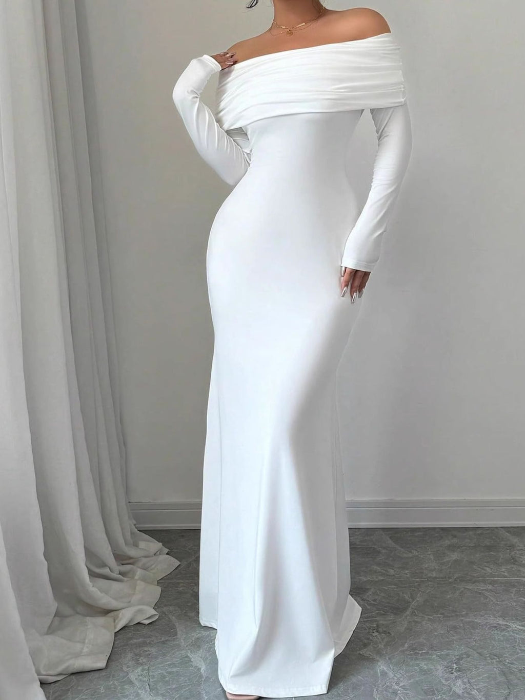 Off-Shoulder Ruched Bodycon Maxi Dress - Godess beauty  #