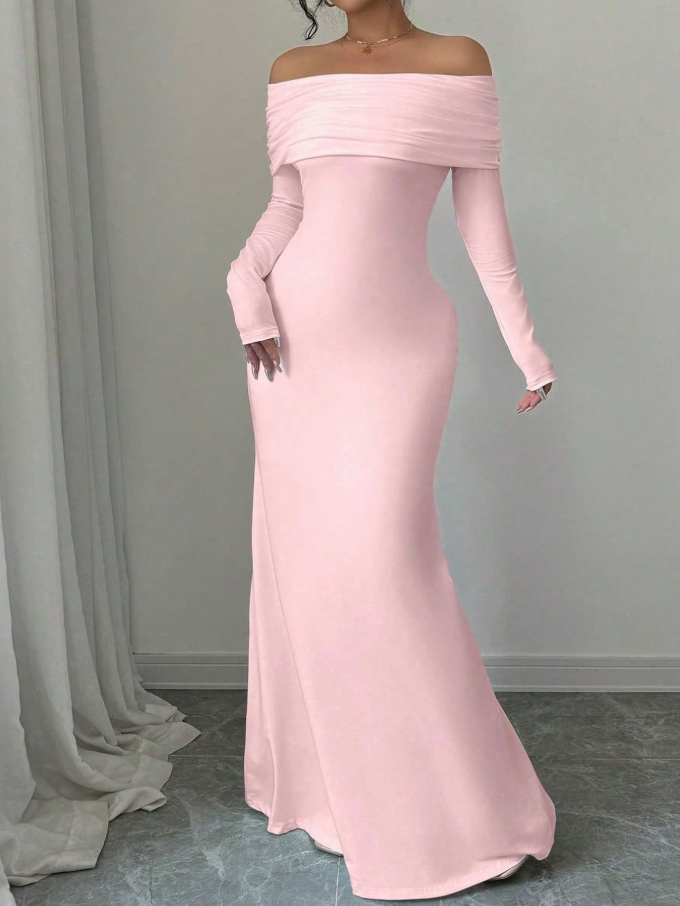 Off-Shoulder Ruched Bodycon Maxi Dress - Godess beauty  #