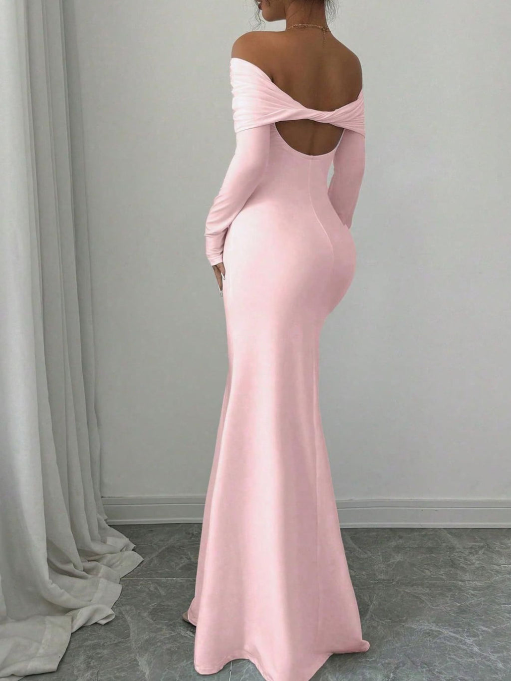 Off-Shoulder Ruched Bodycon Maxi Dress - Godess beauty  #