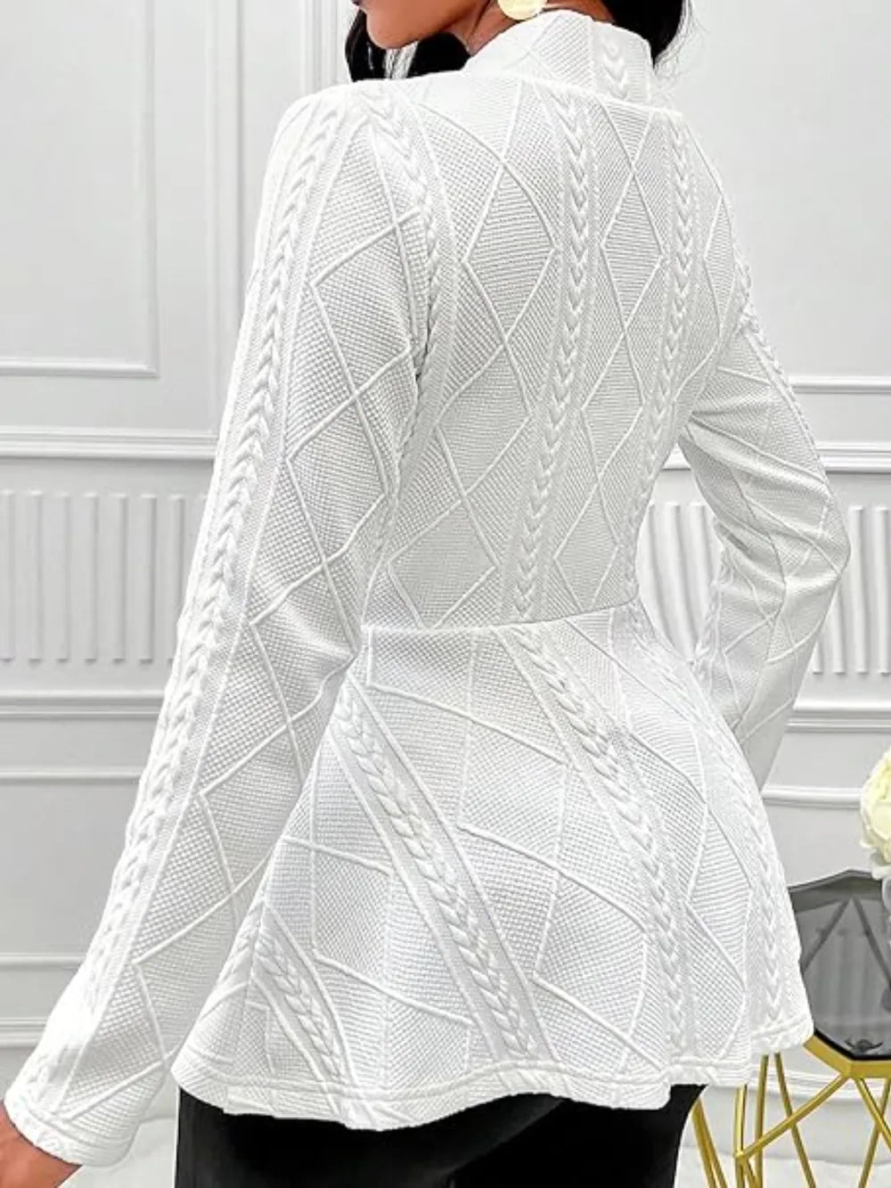 One Button Textured Peplum Cardigan - Godess Beauty  #
