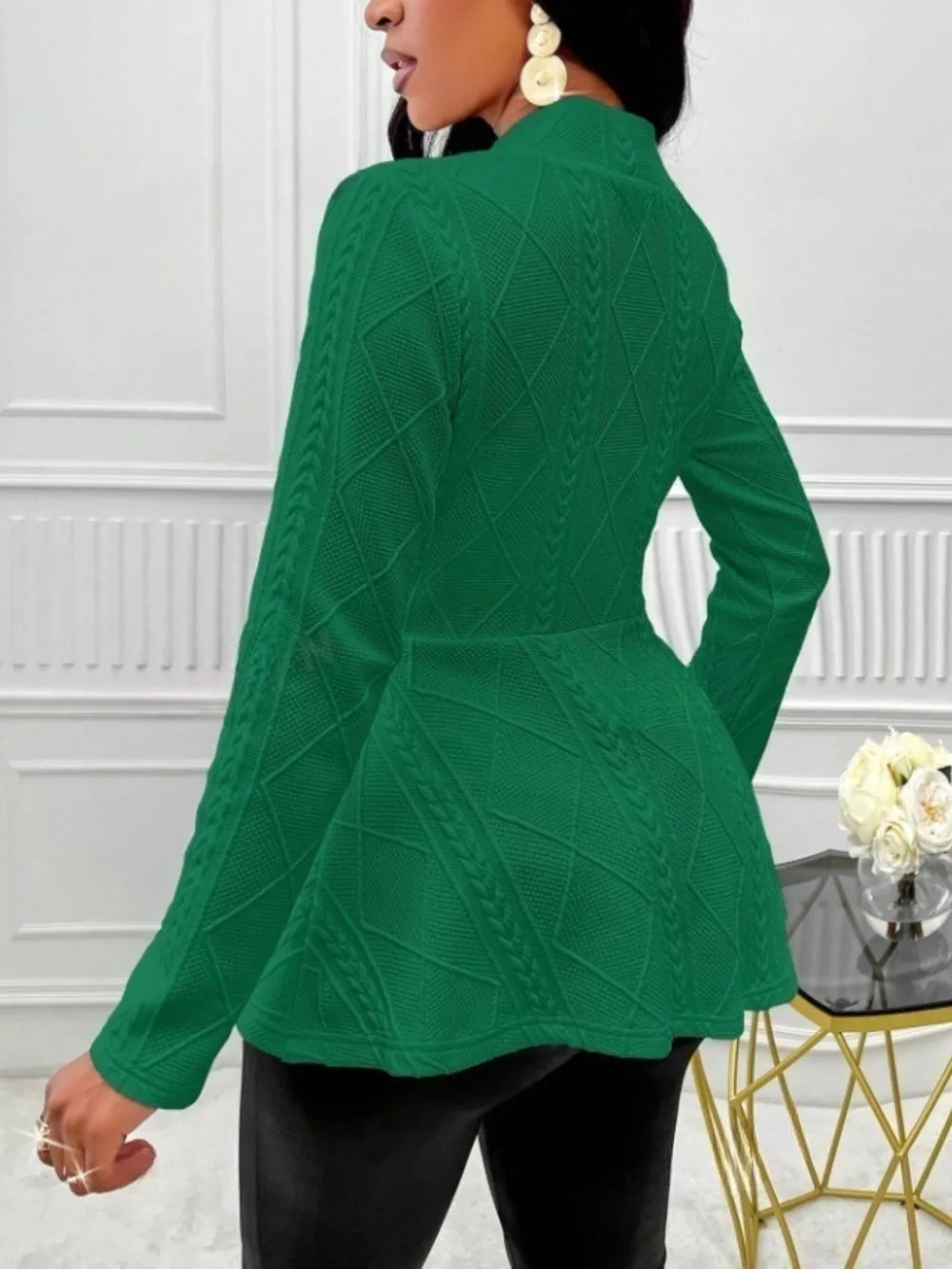One Button Textured Peplum Cardigan - Godess Beauty  #