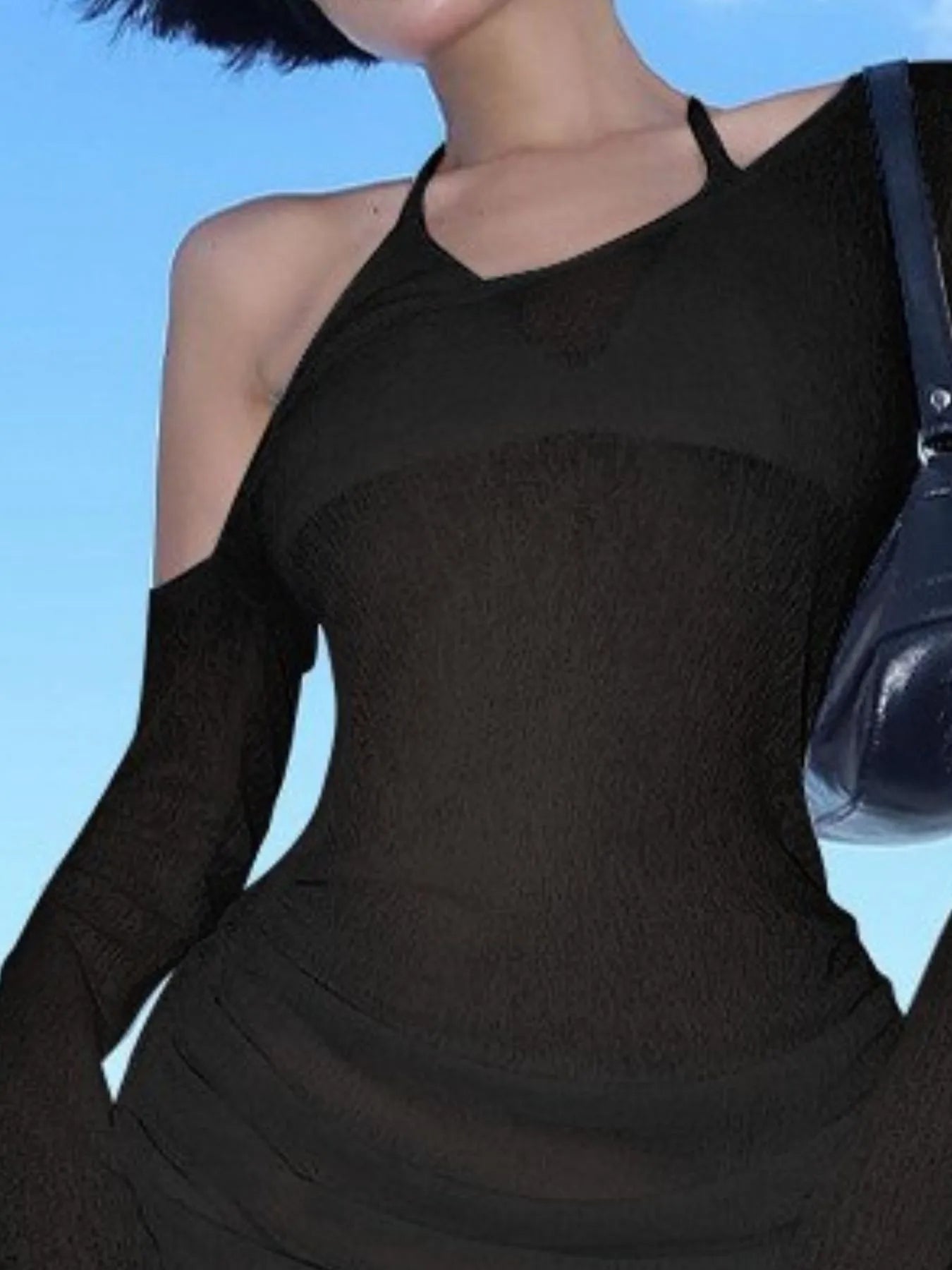 One-Shoulder Bell Sleeve Ruched Mini Cover-Up Dress - Godess beauty  #