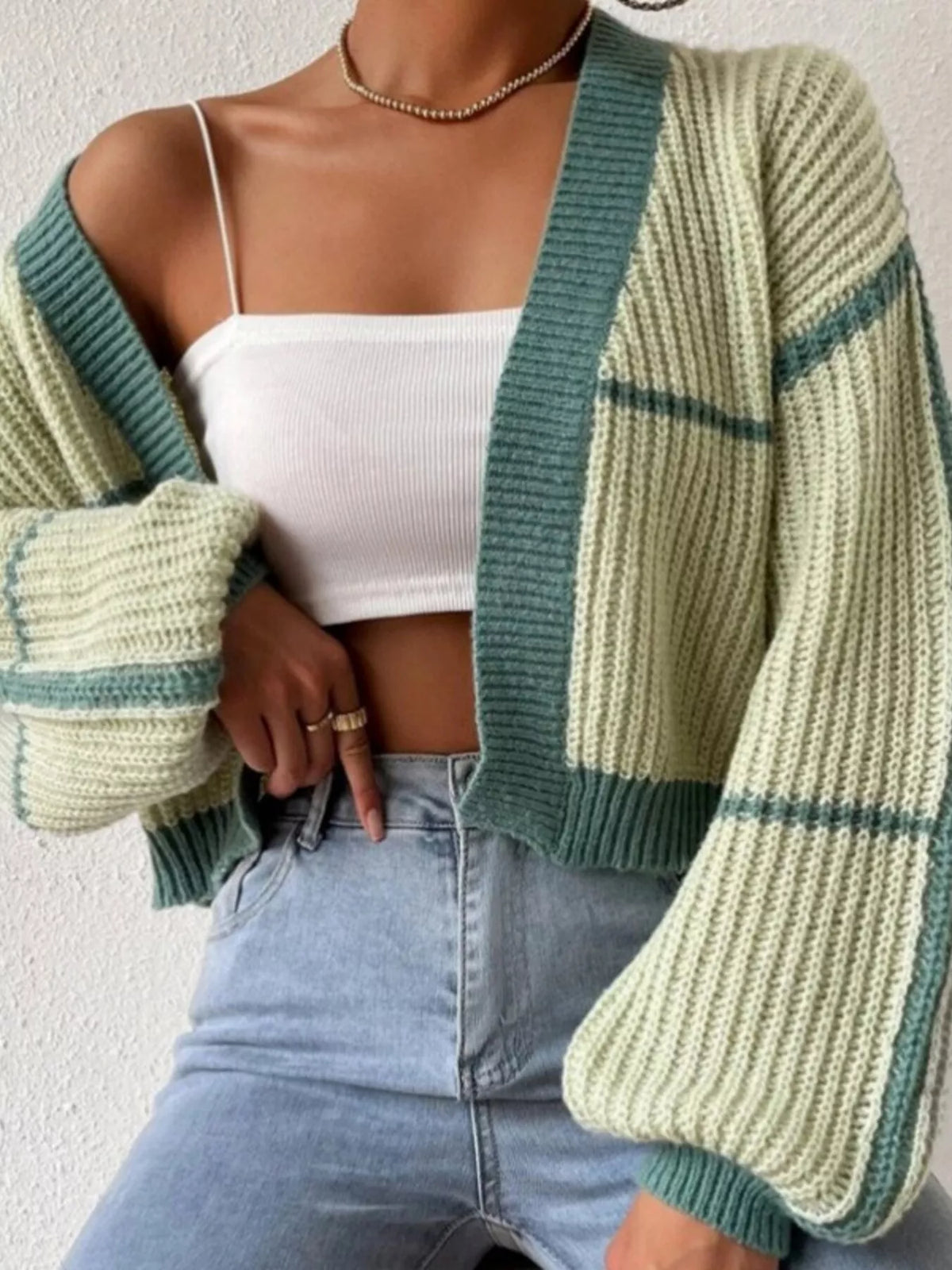 Open Front Long Sleeve Cardigan - Godess Beauty  #