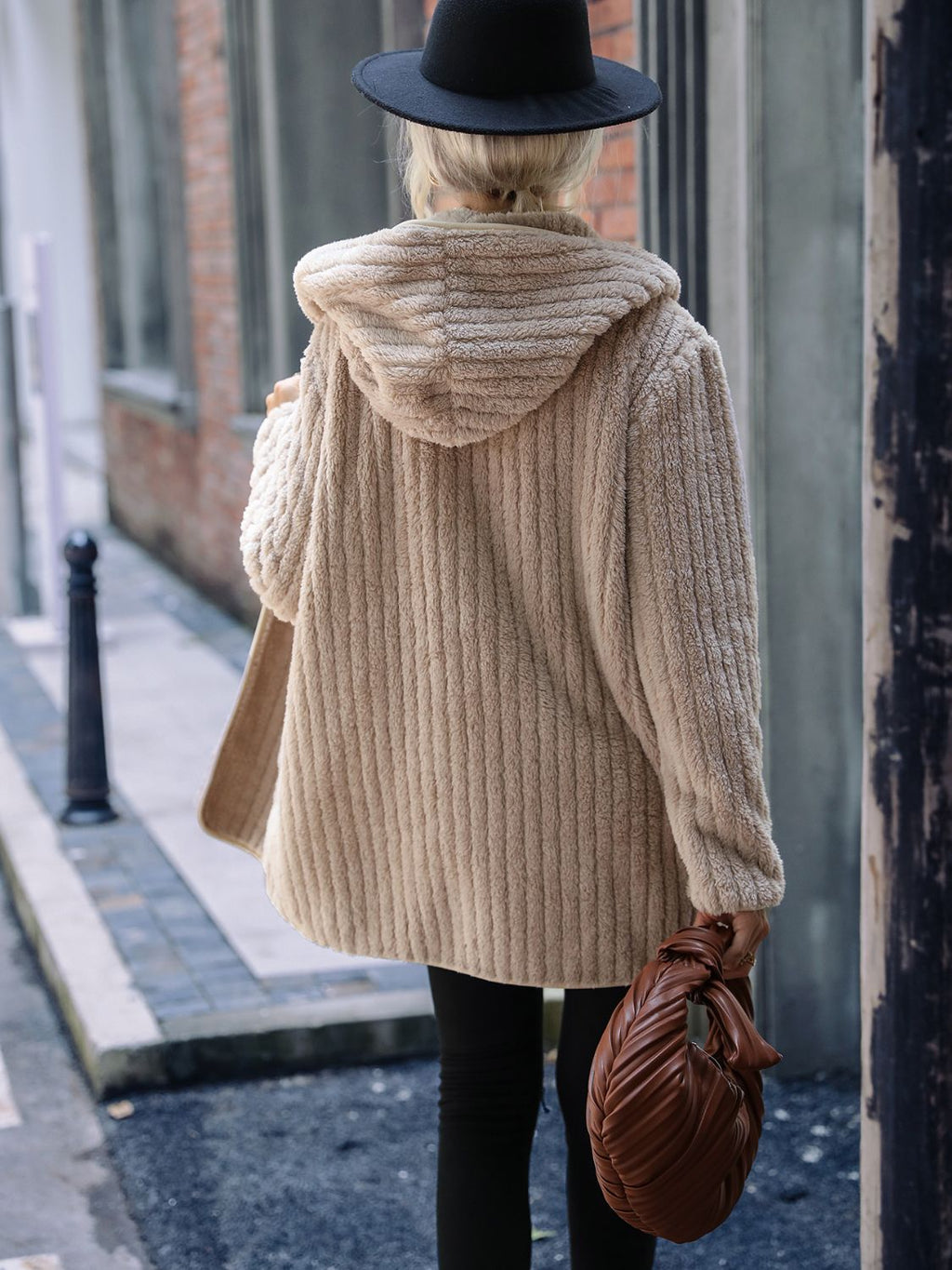 Open Front Ribbed Hooded Coat - Godess Beauty  #