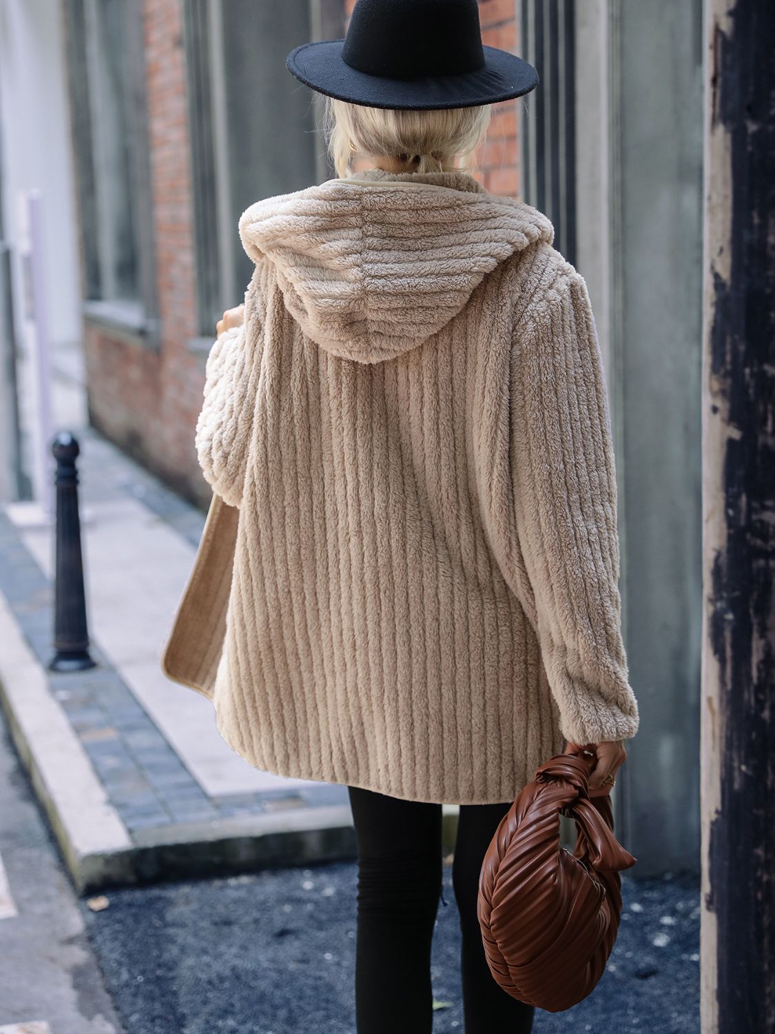Open Front Ribbed Hooded Coat - Godess Beauty  #