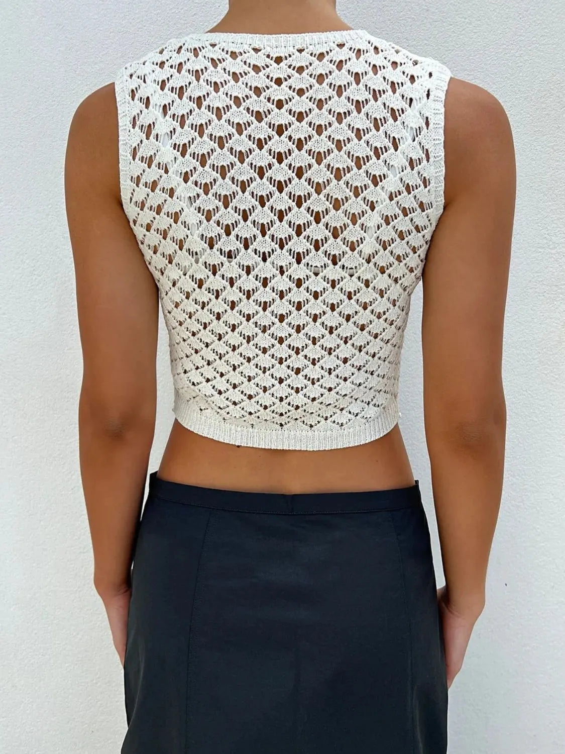Openwork V-Neck Sweater Vest - Godess Beauty  #
