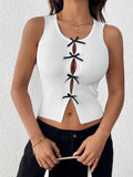 Perfee Bow Front Round Neck Tank - Godess beauty  #