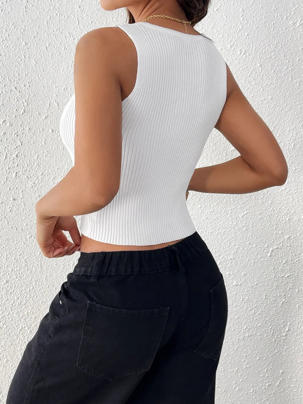 Perfee Bow Front Round Neck Tank - Godess beauty  #