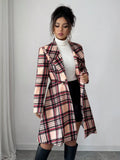 Plaid Button Up Long Sleeve Coat - Godess beauty 