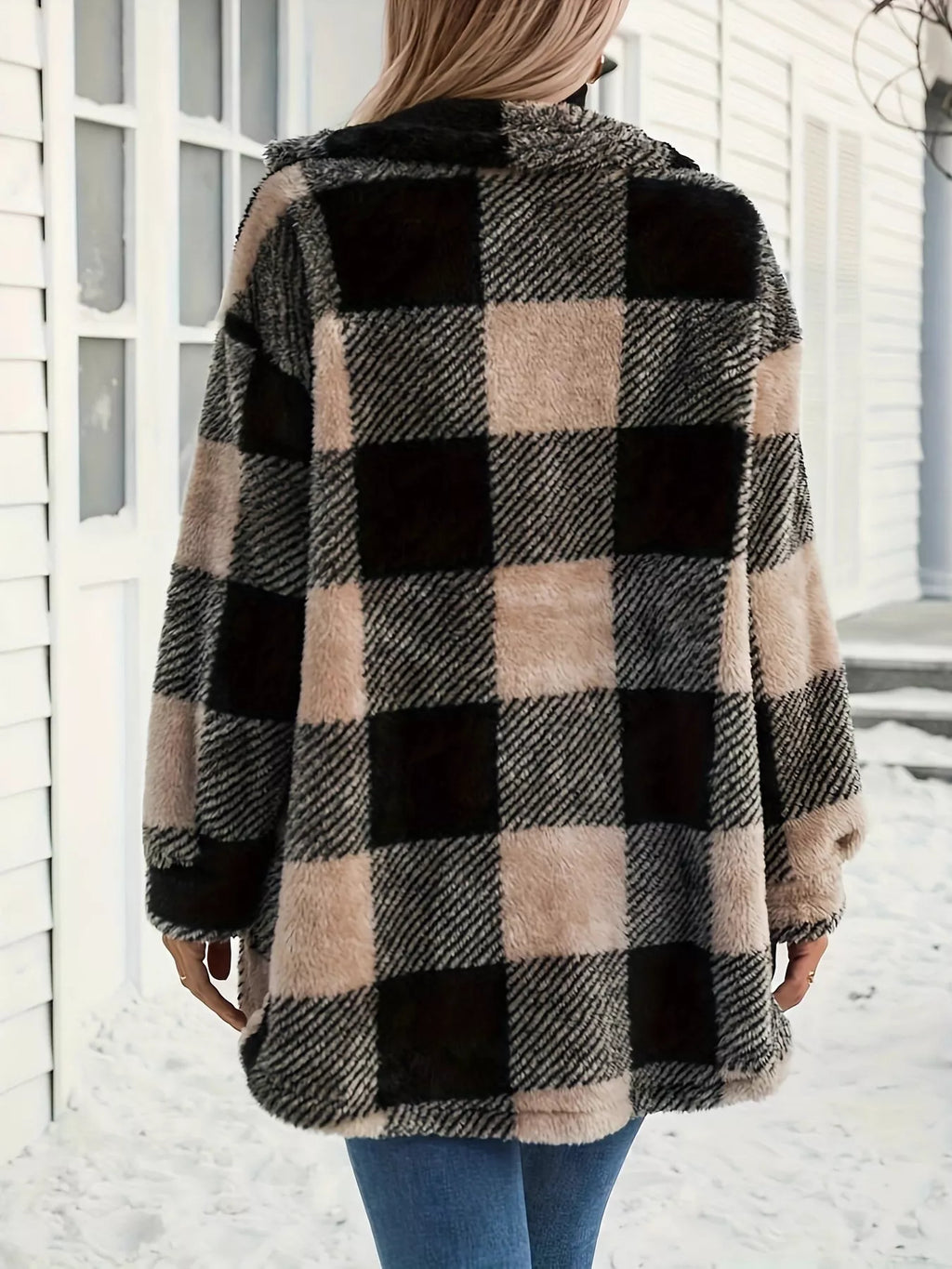 Plaid Fleece Button-Down Outerwear - Godess Beauty  #