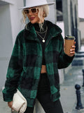 Plaid Zip-Up Collared Jacket - Godess Beauty  #