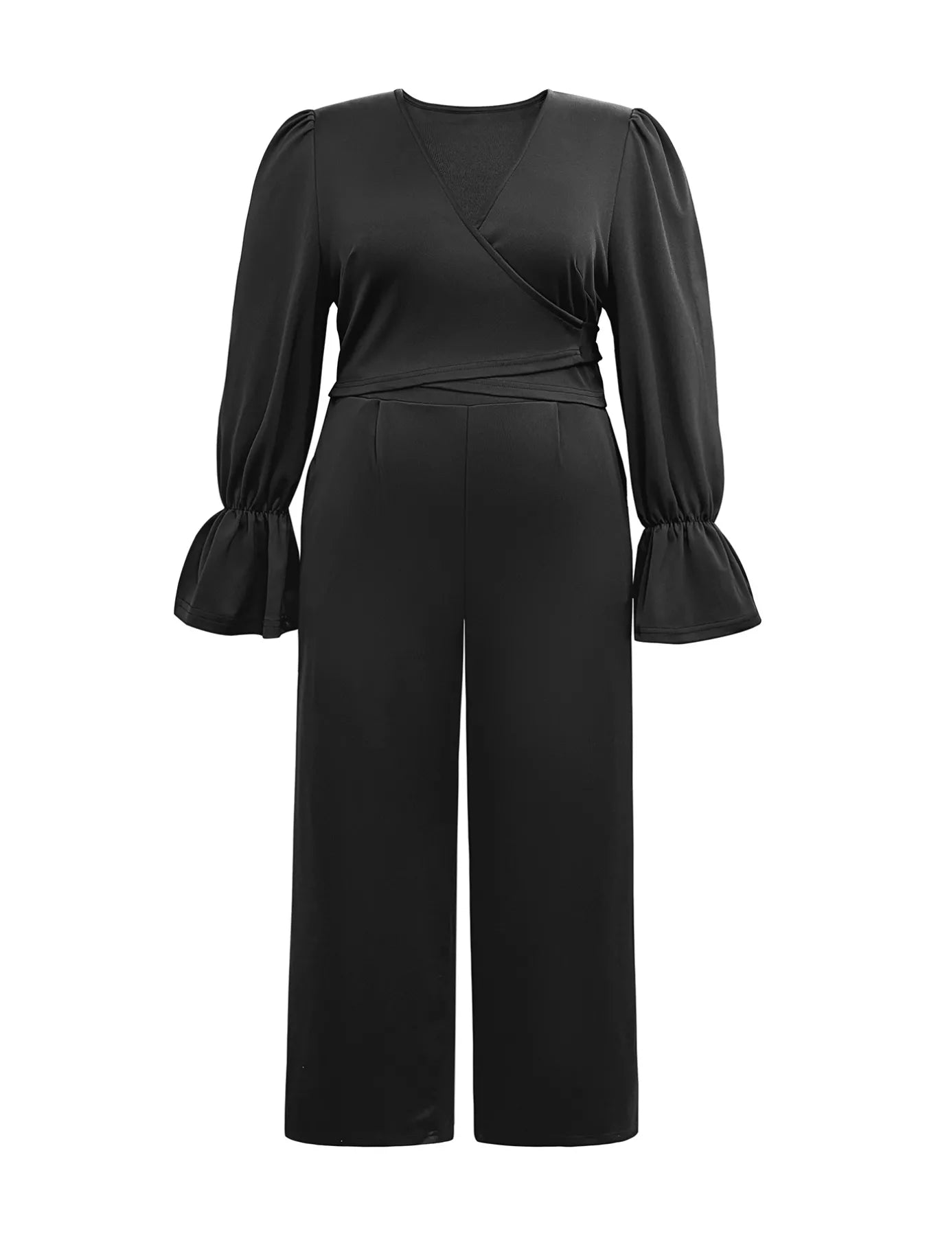 Plus Size Flounce Sleeve Top and Pants Set - Godess beauty  #