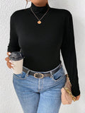 Plus Size Long Sleeve Fitted Turtleneck T-Shirt - Godess beauty  #