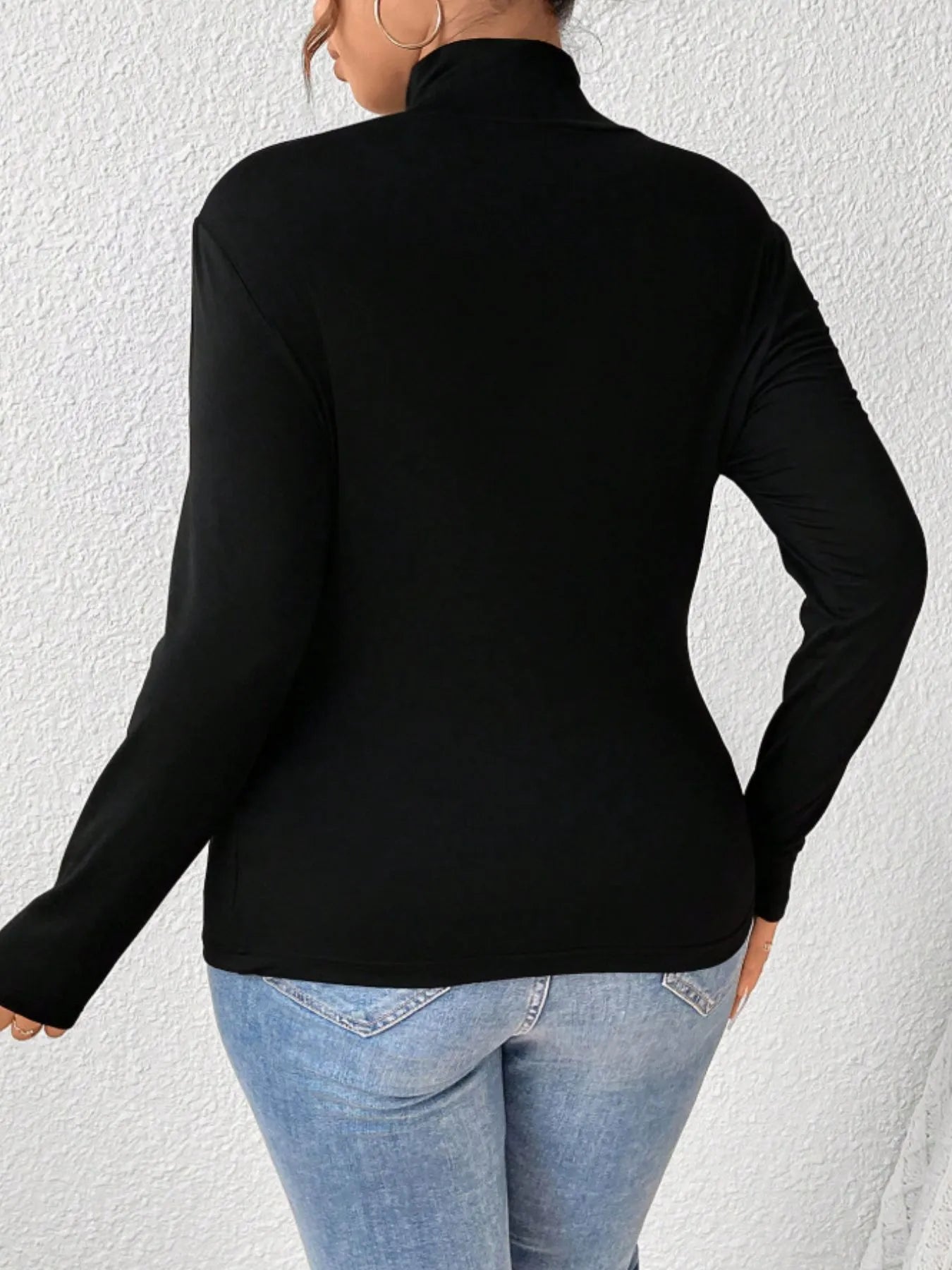 Plus Size Long Sleeve Fitted Turtleneck T-Shirt - Godess beauty  #